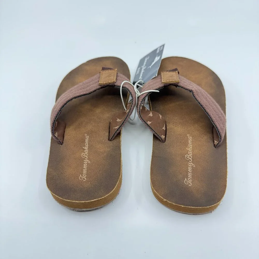 Tommy Bahama Flip Flops Sandals Kids Size Medium 12/13 Brown‎ Beach Leather NEW
